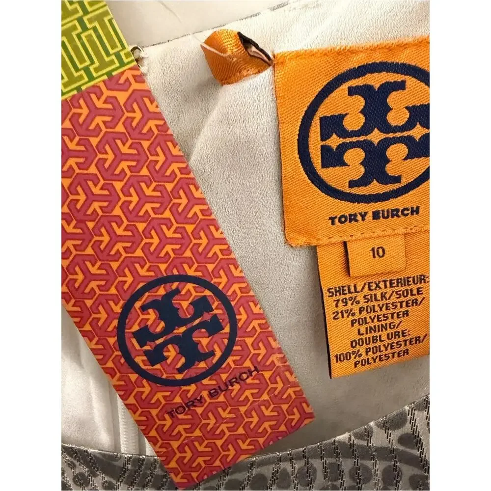 NWT $425 Tory Burch Womens Silk Blend Jaquard  Bay Leaf Sheath Dress Sz. 10